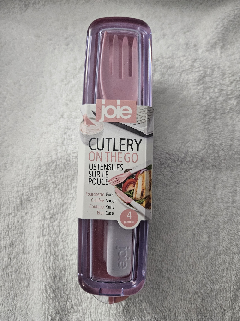 Joie Cutlery On The Go 4pc Set Pink Reusable Travel Utensils Fork Spoon Knife